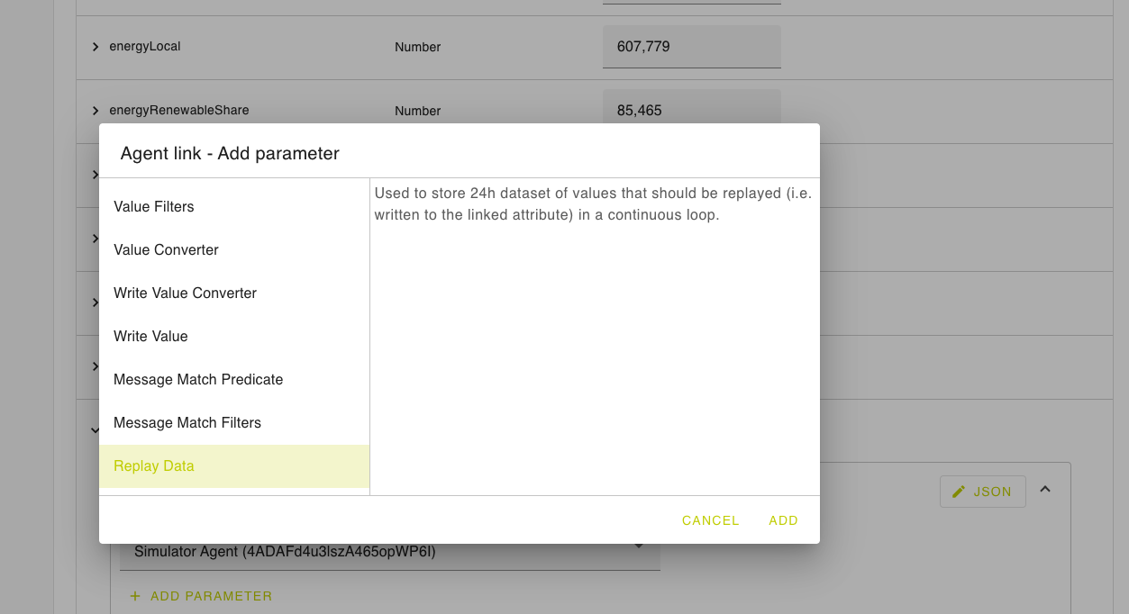 Replay data within Agent link